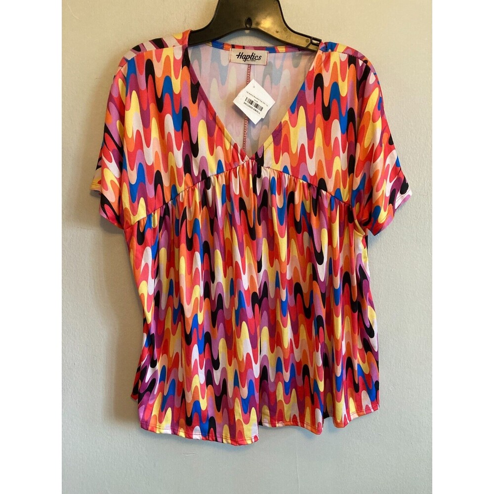 Haptics By Holly Harper Women's Geometric Top Short Sleeve V Neck Small NWT